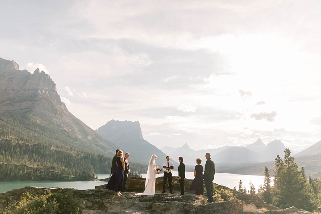 Glacier National Park ceremony at Sun Point St Mary Lake overlooking mountain lake in Glacier National Park